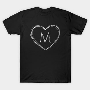 Letter M with heart frame in lineart style T-Shirt